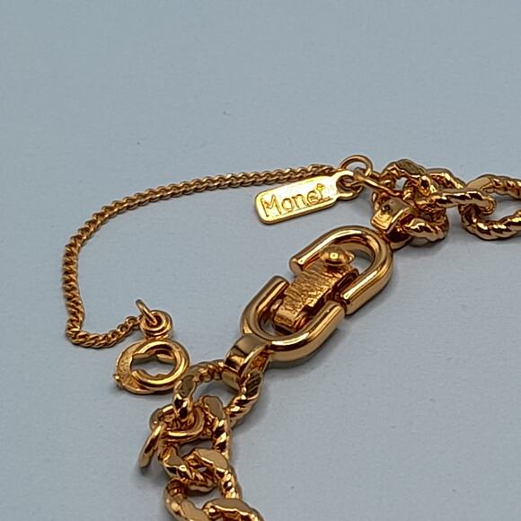 Vintage Monet Gold Plated Charm Bracelet, 1980s, Safety Chain, 7.25 Inches - Picture 3 of 10